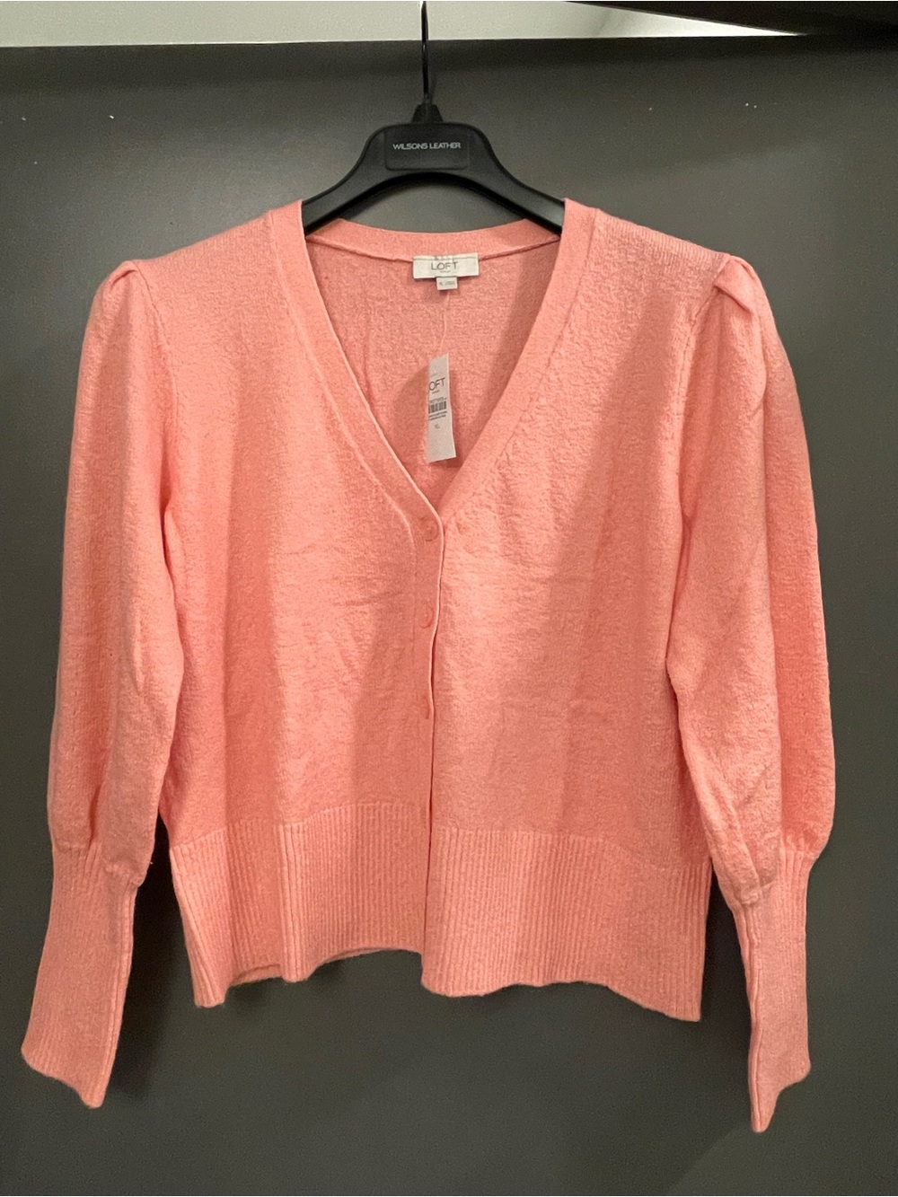 LOFT Coral Pink V-Neck Button Front Cardigan